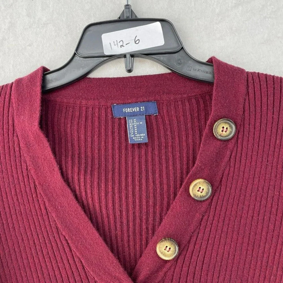 Forever 21 Sweater Womens M Red V-Neck Ribbed Knit Stretch Slim FitLong Sleeves - Picture 10 of 10